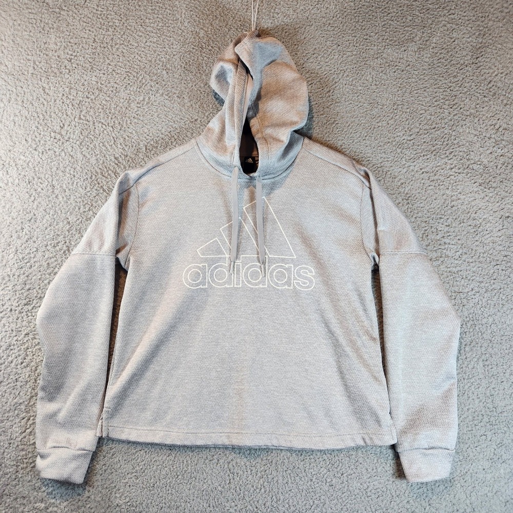 Adidas Hoodie Sweatshirt Womens M Pullover Gray Cropped Athleisure‎ Streetwear